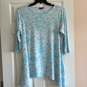 Alfani Light Blue and White Floral Tunic